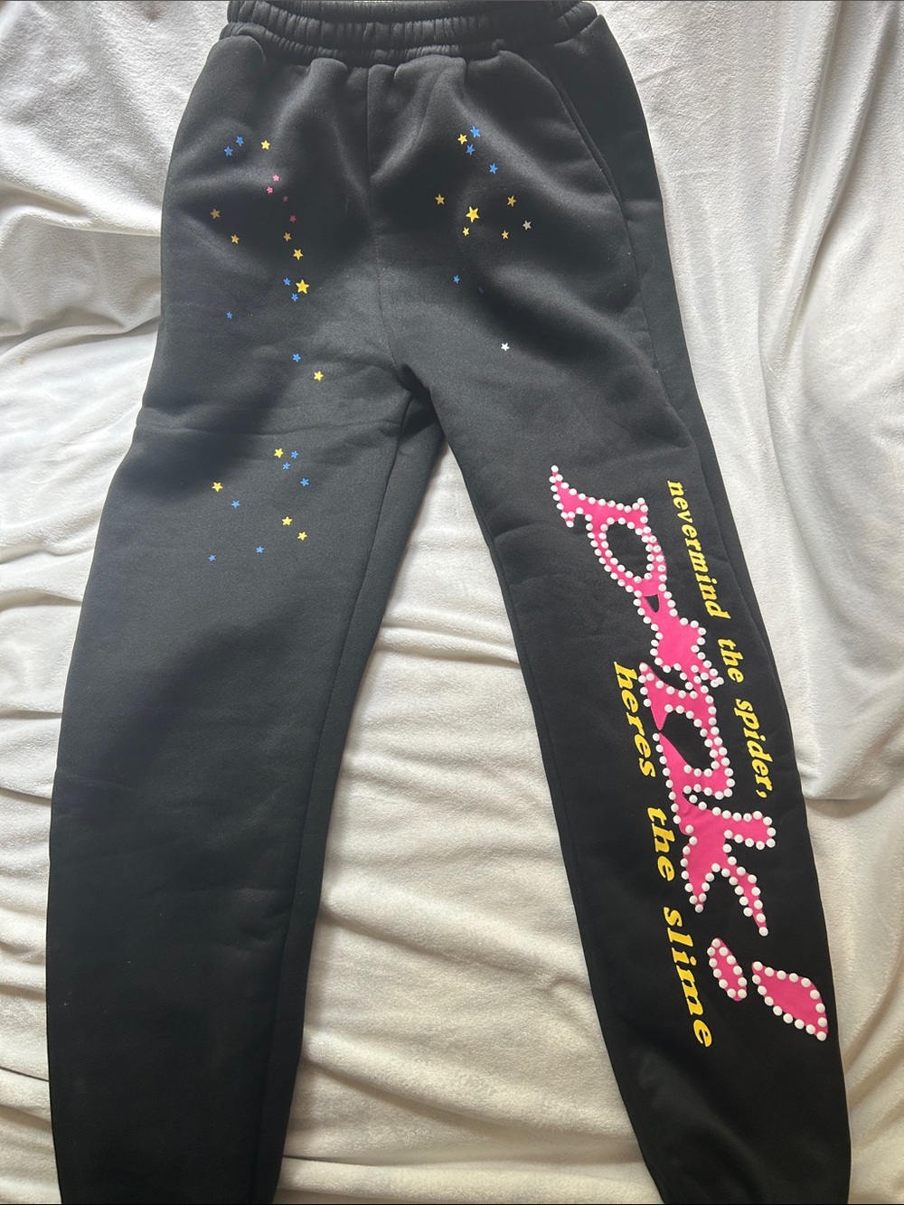 Unknown Brand Kids Black Jogger Pants with Pink & Yellow Graphic